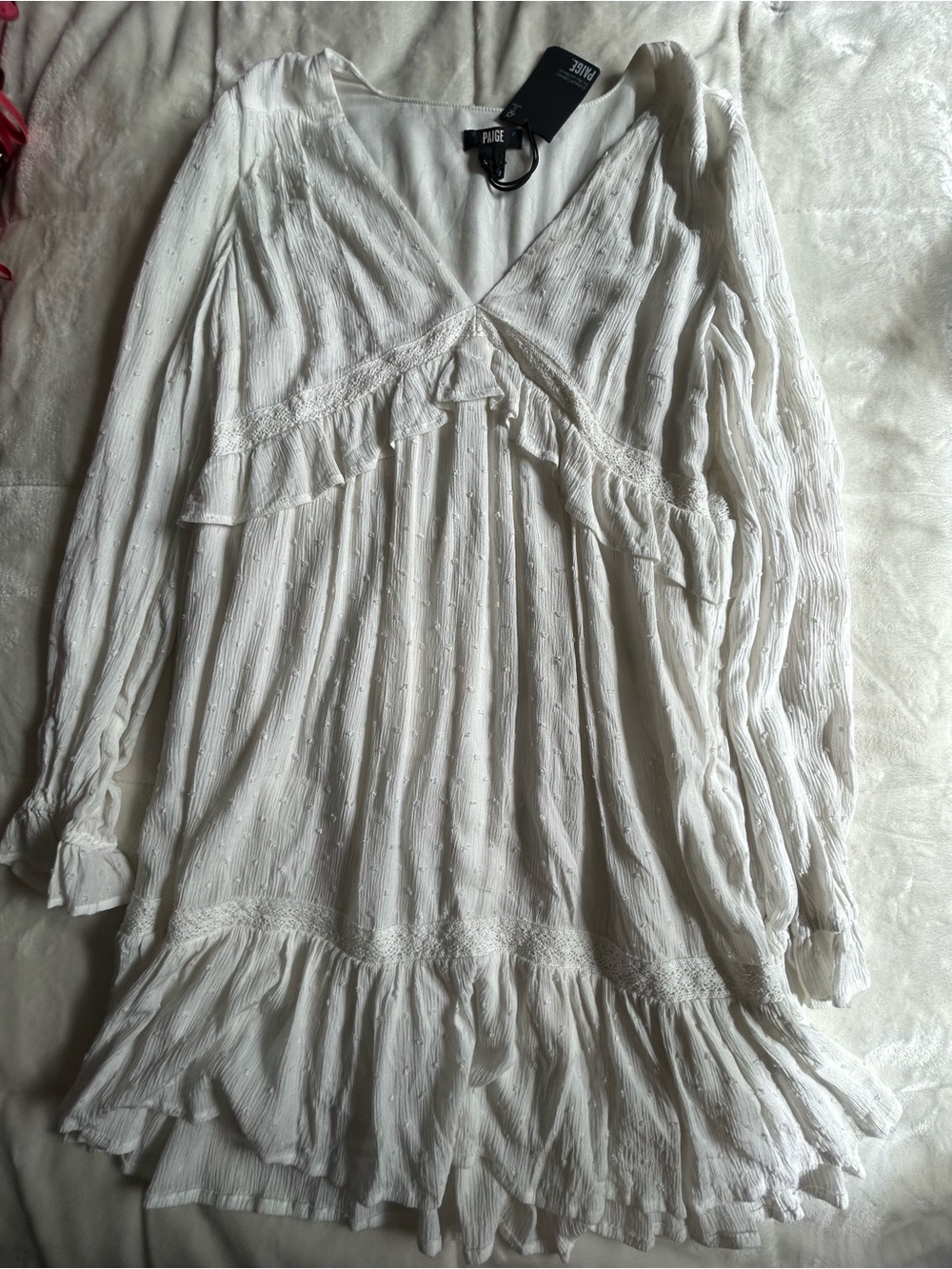 NWT PAIGE White V-Neck Ruffle Tunic Top